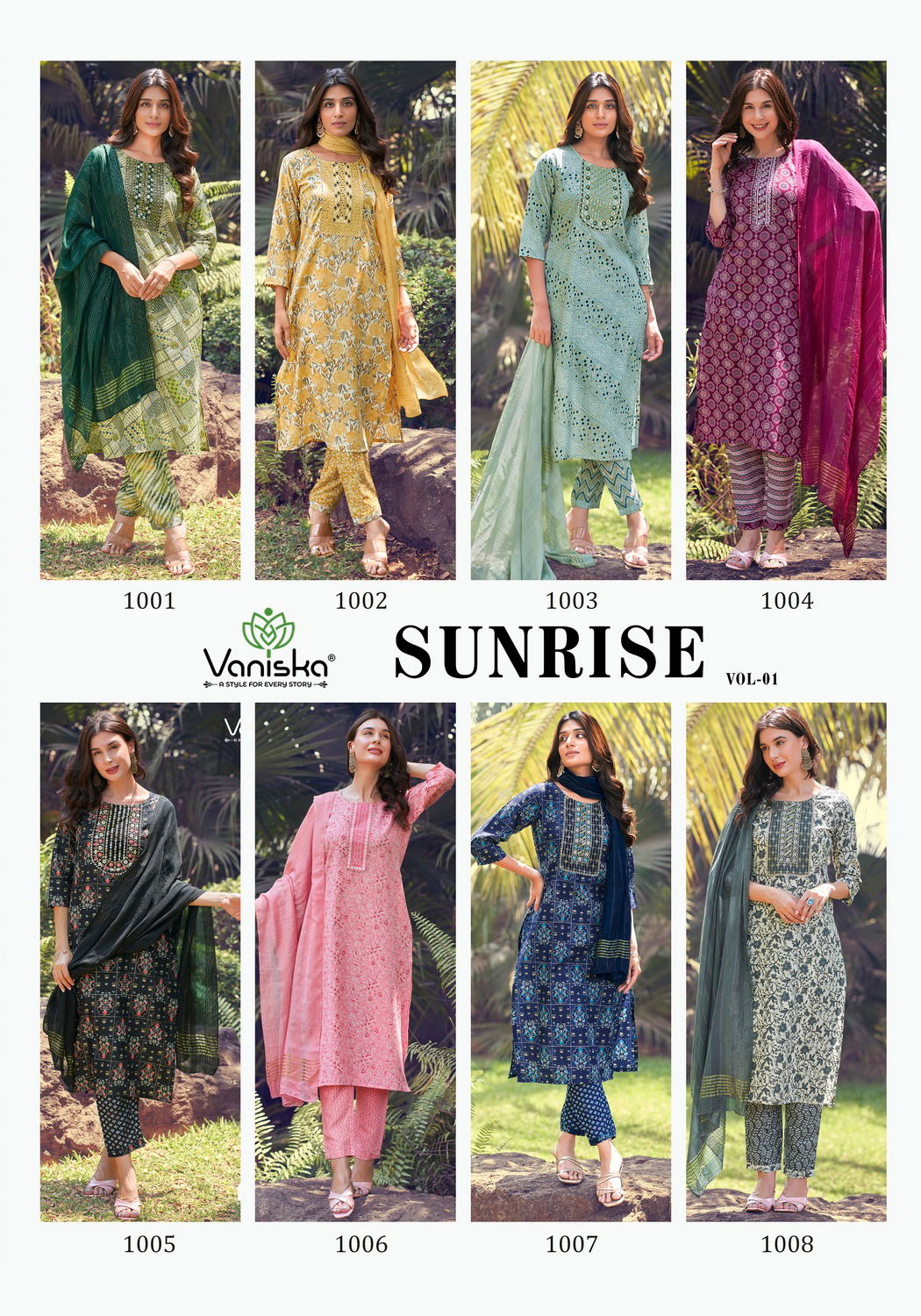 Sunrise Vol 1 By Vaniska Straight Cut Printed Kurti With Bottom Dupatta Wholesalers In Delhi